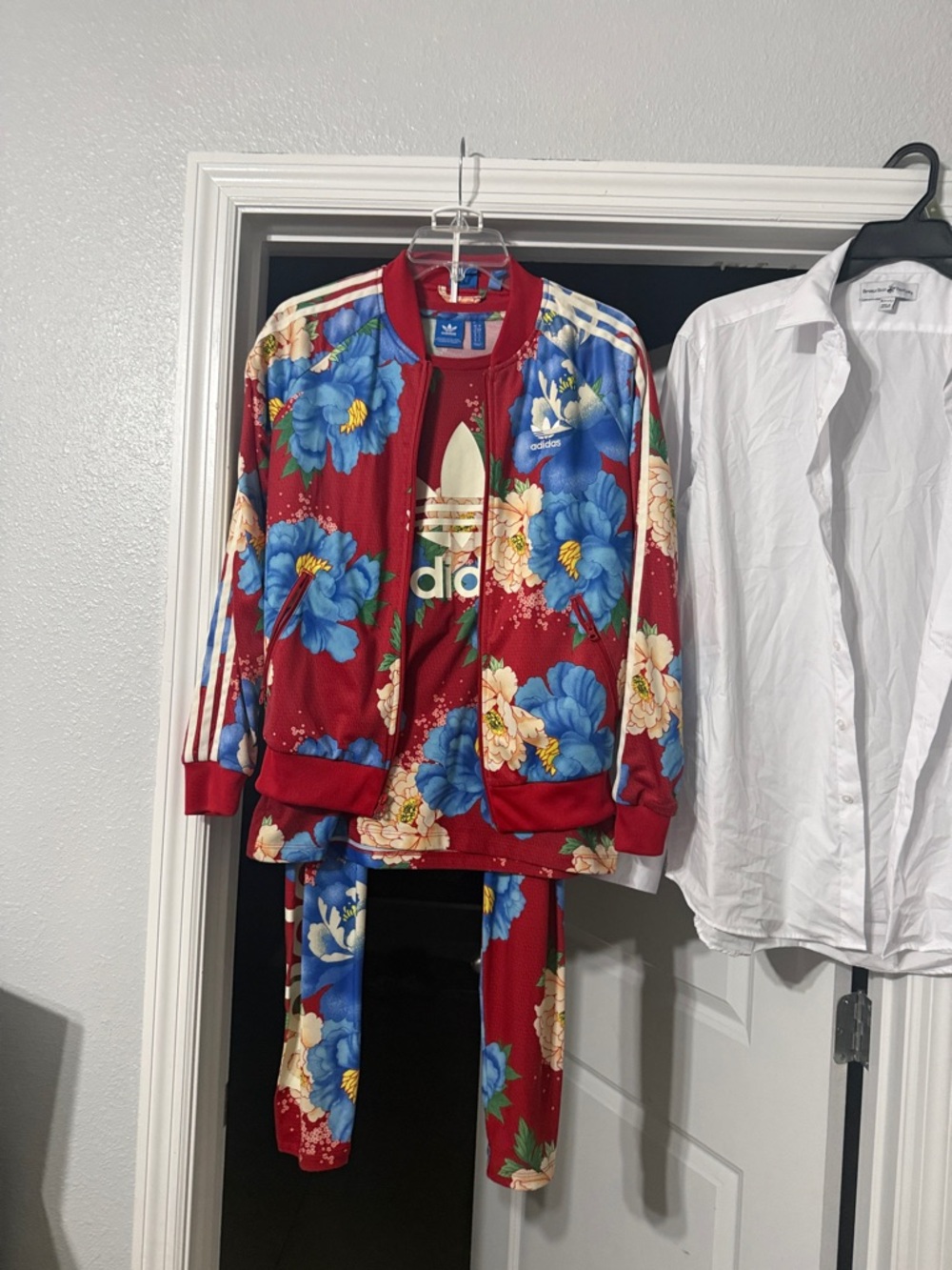 adidas Red Floral Track Jacket and Pants Set